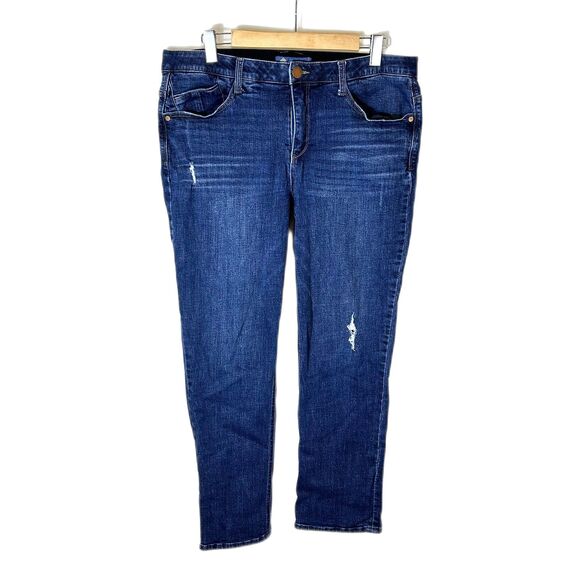 Democracy Blue Medium Wash Mid-Rise Distressed Ab-Solution Cropped Jeans Size 14 - Picture 3 of 15